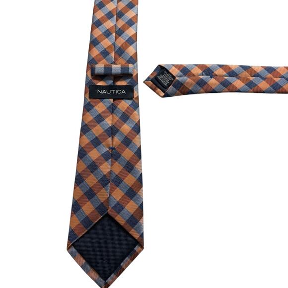 NAUTICA Vintage‎ Silk Poly Blend Necktie Designer Orange Checkered W3 L54 (240) - Picture 3 of 5